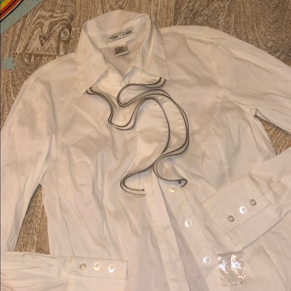 Nikki Valenti blouse white ruffle NWOT size 4